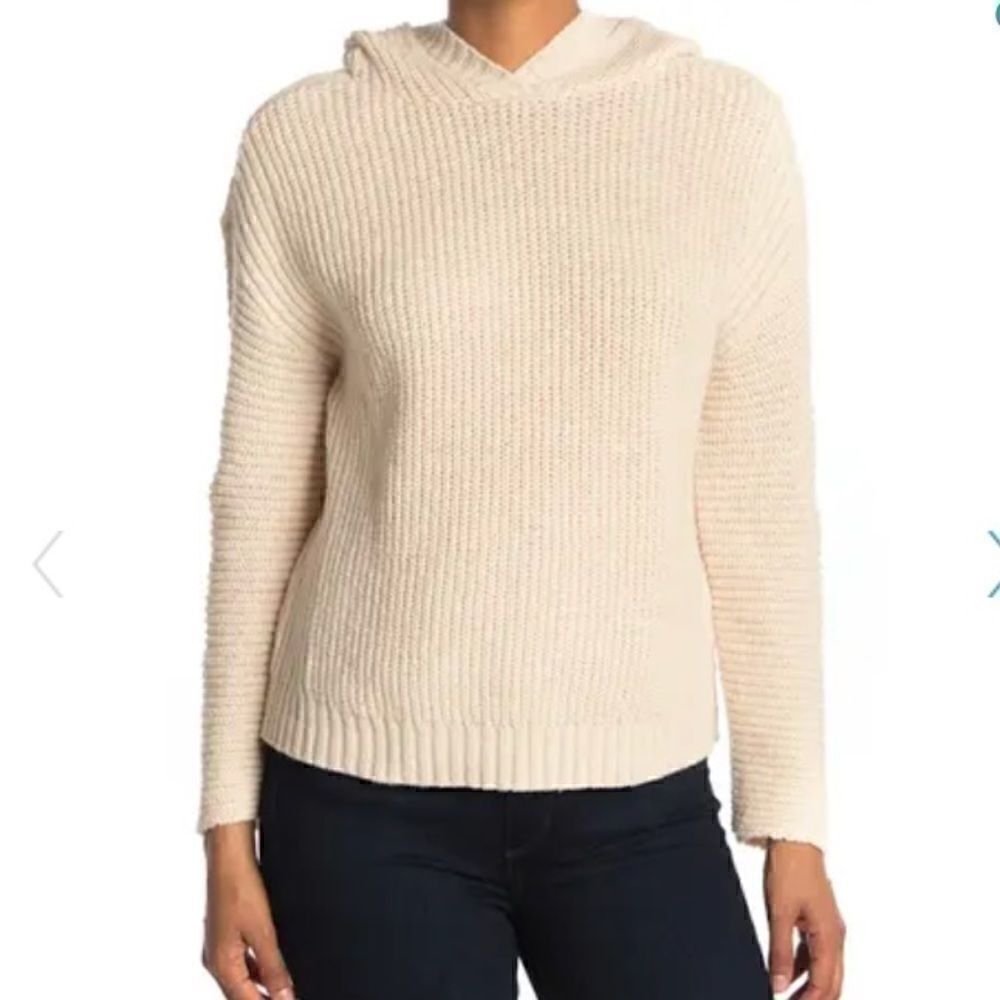 Cream Colored Cozy Ribbed Knit Hoodie